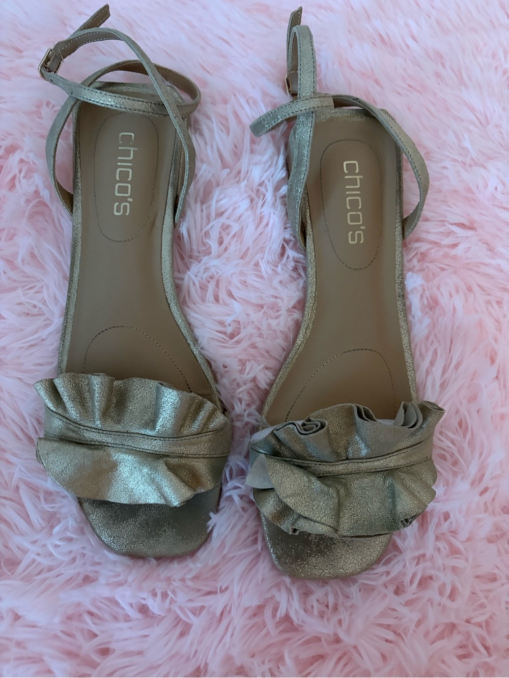 Chico's Metallic Gold Ruffle Sandals - Picture 6 of 9